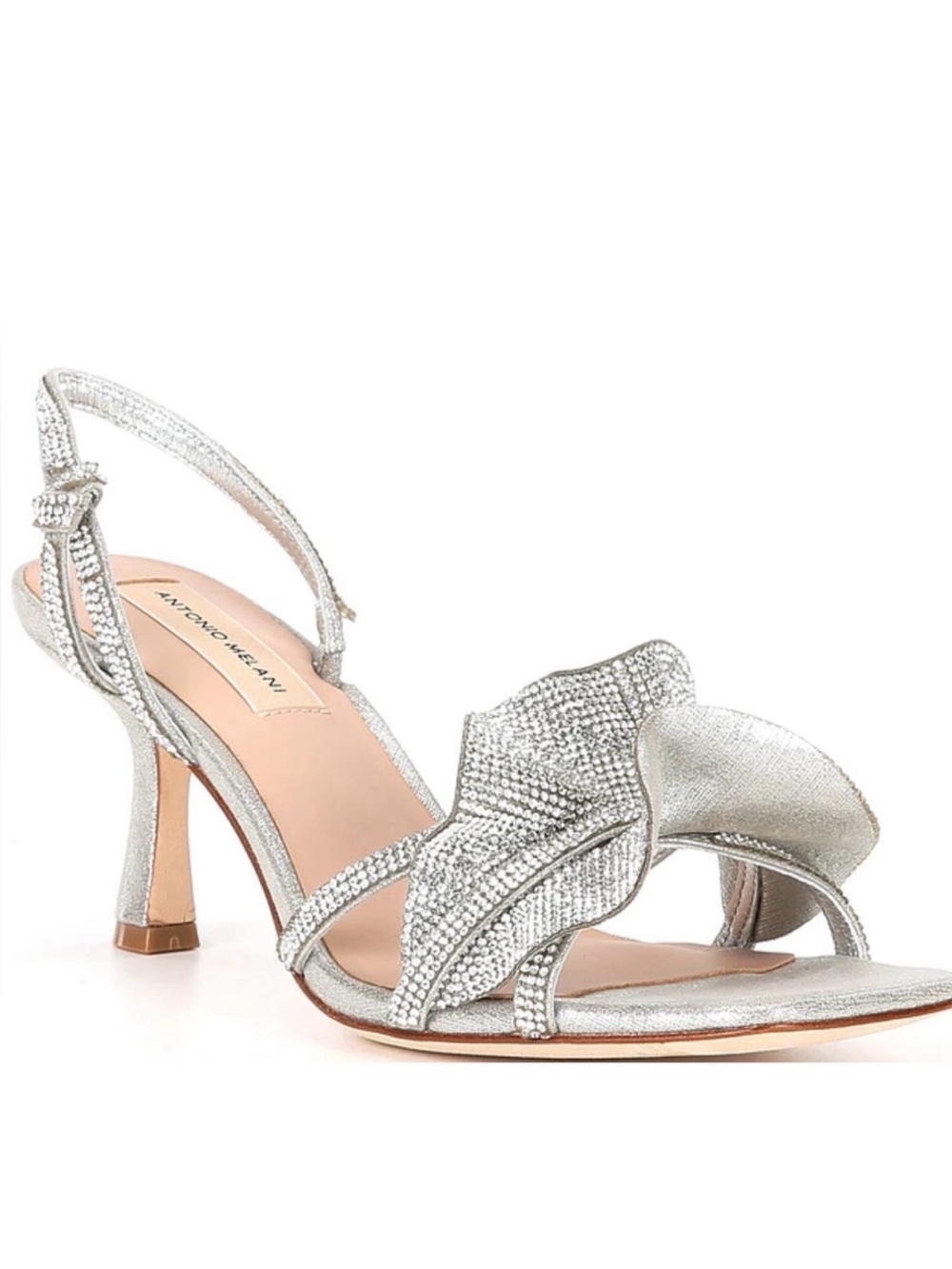 Antonio Melani SilverRhinestone sparkling strappy Evening Sandals square toe S6